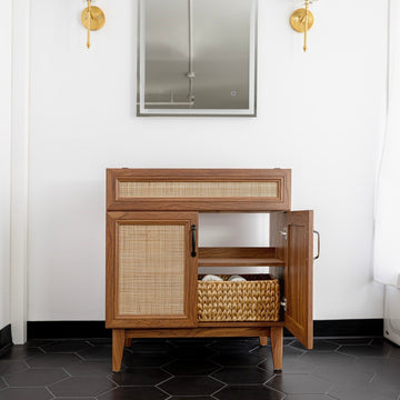 Javer Rattan Modern Farmhouse 2-Shelf Bath Vanity Cabinet Only (Sink Basin not Included)